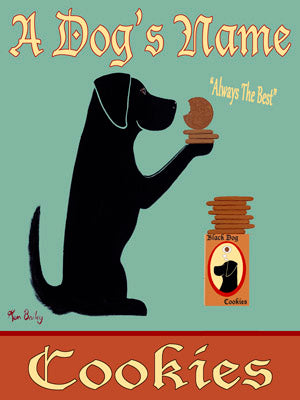 CUSTOM BLACK DOG COOKIES - Retro Vintage Advertising Art featuring a black dog by Ken Bailey