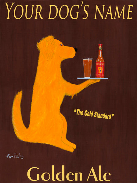 CUSTOM RETRIEVER GOLDEN ALE -- Retro Vintage Advertising Art featuring a Golden Retriever by Ken Bailey