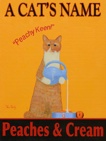 CUSTOM TABBY CAT - PEACHES AND CREAM -- Retro Vintage Advertising Art featuring a Tabby Cat with wine by Ken Bailey